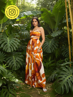 Poppi - Brown Fall Printed Strappy Dress
