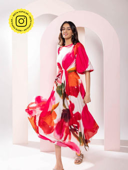 Poppi - Red Zinnia Printed Midi Dress