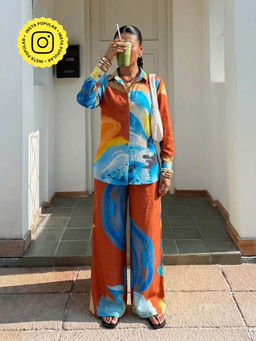 Poppi - Azure Printed Multi-Color Shirt with Pant