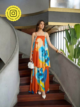 Poppi - Azure Printed Flowy Multi-color Maxi Dress