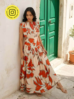 Poppi - Tuscan Printed Maxi Beige Dress