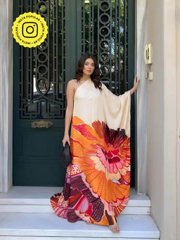 Poppi - Anthea Printed Kaftan Dress Cream