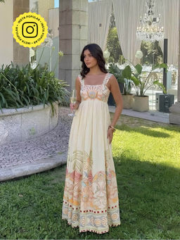 Poppi - Oasis Printed Maxi A Line Dress Cream