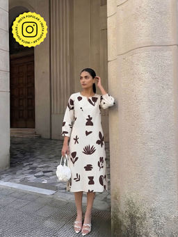 Poppi - Shadow Printed A Line Midi Dress Cream