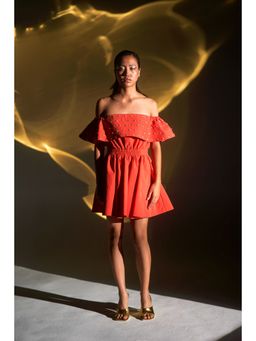 KANGANA TREHAN - Orange Embellished Off-Shoulder Dress