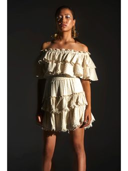 KANGANA TREHAN - White Off-Shoulder Sequinned Ruffle Dress