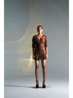KANGANA TREHAN - Deep Neck Brown Sheen Dress