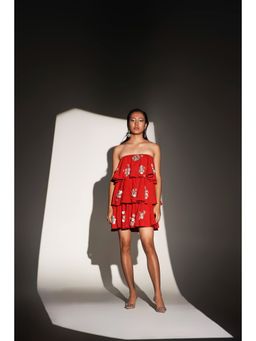 KANGANA TREHAN - Red Layered Tube Dress with Embellishments