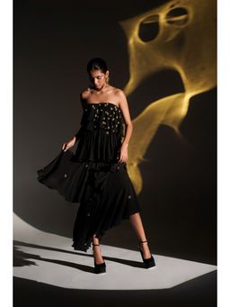 KANGANA TREHAN - Black Midi Tube Dress with Gold Embellishments