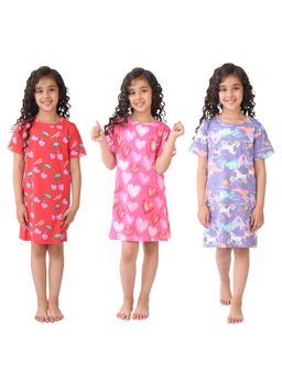 ANTHRILO - Multi-Color Cotton Printed Night Dress (Pack of 3)