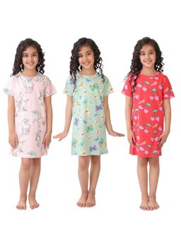 ANTHRILO - Multi-Color Cotton Printed Night Dress (Pack of 3)