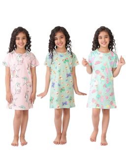 ANTHRILO - Multi-Color Cotton Printed Night Dress (Pack of 3)