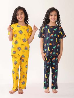 ANTHRILO - Multi-Color Cotton Printed 2 T-Shirts and 2 Pyjama (Set of 4)