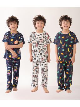 ANTHRILO - Multi-Color Cotton Printed 2 T-Shirts and 2 Pyjama (Set of 4)