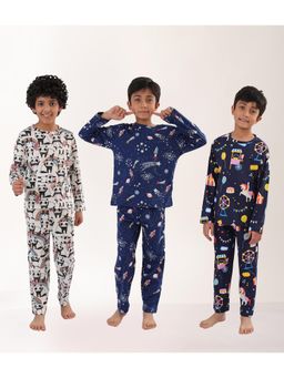 ANTHRILO - Multi-Color Cotton Printed 3 T-Shirts and 3 Pyjama (Set of 6)