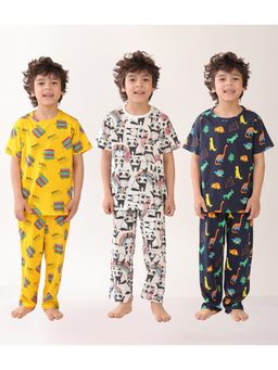ANTHRILO - Multi-Color Cotton Printed 3 T-Shirts and 3 Pyjama (Set of 6)