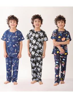 ANTHRILO - Multi-Color Cotton Printed 3 T-Shirts and 3 Pyjama (Set of 6)