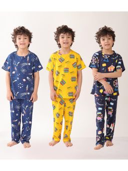 ANTHRILO - Multi-Color Cotton Printed 3 T-Shirts and 3 Pyjama (Set of 6)