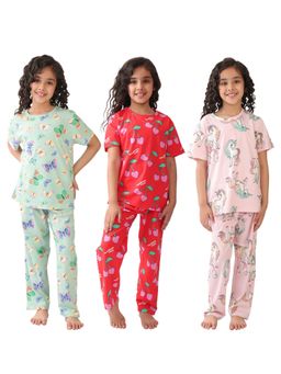 ANTHRILO - Multi-Color Cotton Printed 3 T-Shirts and 3 Pyjama (Set of 6)