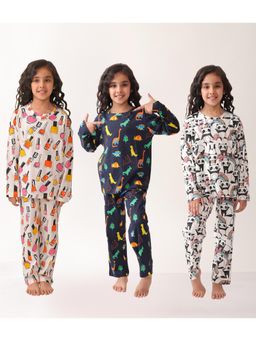 ANTHRILO - Multi-Color Cotton Printed 3 T-Shirts and 3 Pyjama (Set of 6)