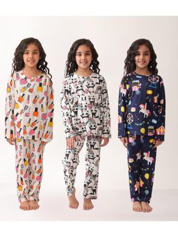 ANTHRILO - Multi-Color Cotton Printed 3 T-Shirts and 3 Pyjama (Set of 6)