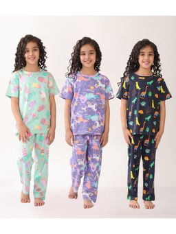 ANTHRILO - Multi-Color Cotton Printed 3 T-Shirts and 3 Pyjama (Set of 6)
