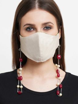 Karatcart - Red Tumble Stone and Pearl Studded Mask Chain for Women