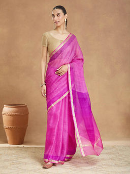 Fabindia - Purple Silk Blend Saree Without Blouse