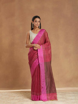 Fabindia - Pink Silk Saree With Unstitched Blouse