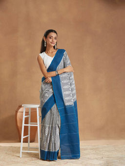 Fabindia - Blue Cotton Saree Without Blouse