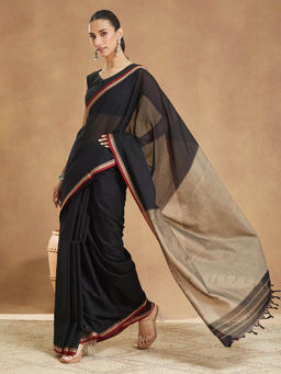 Fabindia - Black Cotton Saree Without Blouse