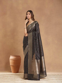 Fabindia - Black Cotton Silk Blend Saree Without Blouse