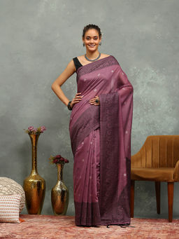 MEENA BAZAAR - Mauve Cotton Saree With Unstitched Blouse