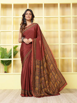 MEENA BAZAAR - Printed Crepe Saree With Unstitched Blouse