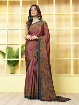 MEENA BAZAAR - Printed Crepe Saree With Unstitched Blouse