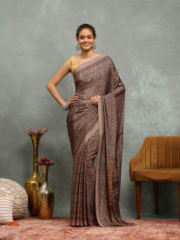 MEENA BAZAAR - Printed Crepe Saree With Unstitched Blouse