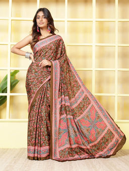 MEENA BAZAAR - Printed Crepe Saree With Unstitched Blouse