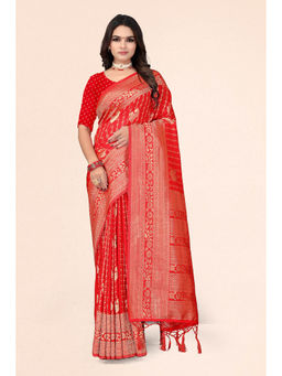 Suha - Crepe Georgette In Classic Red Saree With Unstitched Blouse