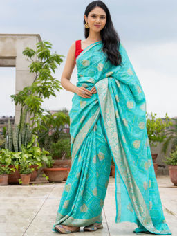 Pretty Pallu - Sky Charm Zari Saree With Unstitched Blouse