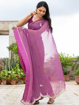 Pretty Pallu - Purple Aura Gota Patti Saree With Unstitched Blouse