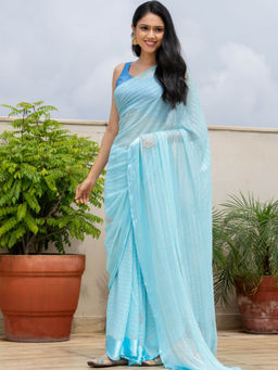 Pretty Pallu - Sky Blue Aura Gota Patti Saree With Unstitched Blouse