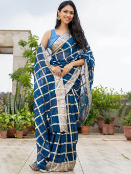 Pretty Pallu - Royal Blue Glow Zari Saree With Unstitched Blouse