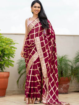 Pretty Pallu - Royal Maroon Glow Zari Saree With Unstitched Blouse