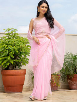 Pretty Pallu - Baby Pink Handwork Gota Saree With Unstitched Blouse