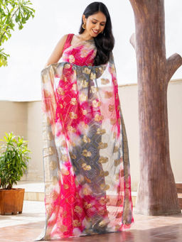 Pretty Pallu - Rajwadi Bhandej Zari Saree With Unstitched Blouse