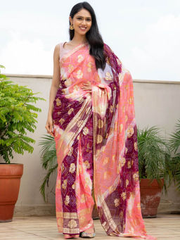 Pretty Pallu - Rajwadi Bhandej Zari Saree With Unstitched Blouse