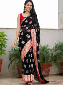 Pretty Pallu - Black Royal Zari Saree With Unstitched Blouse