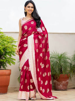 Pretty Pallu - Maroon Royal Zari Saree With Unstitched Blouse