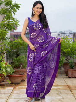 Pretty Pallu - Heritage Bhandej Blue Gota Saree With Unstitched Blouse