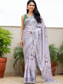 Pretty Pallu - Smoky Grace Handwork Saree With Unstitched Blouse